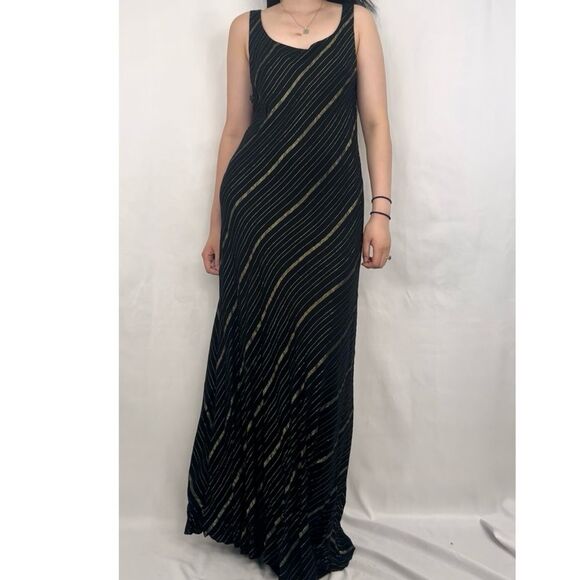 Vintage Benjamin A. Black and Gold Floor Length Maxi Slip Dress - Picture 2 of 8